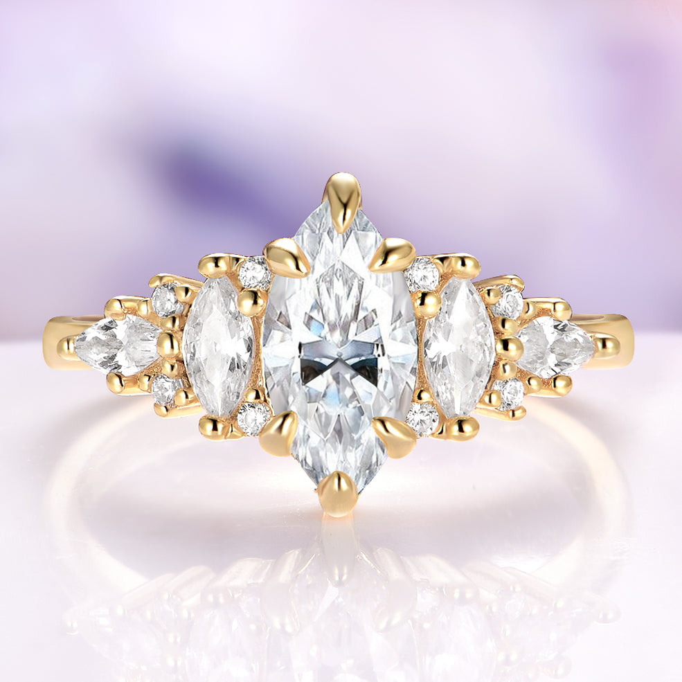 Emerie Marquise Lab Diamond Engagement Ring Set in Solid 14K Yellow Gold (IGI Certified)