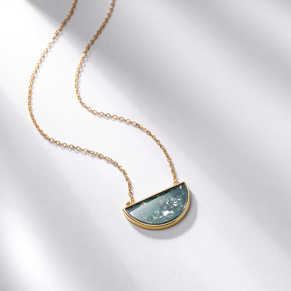 Half-Moon Sky Moss Agate Necklace