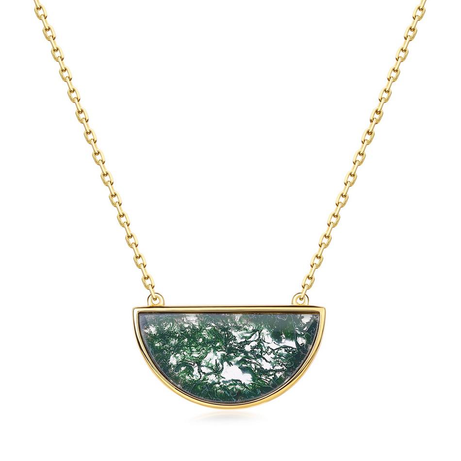Half-Moon Sky Moss Agate Necklace