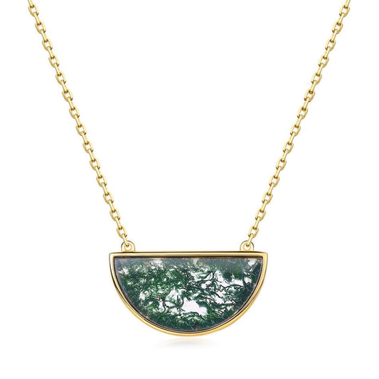 Half-Moon Sky Moss Agate Necklace