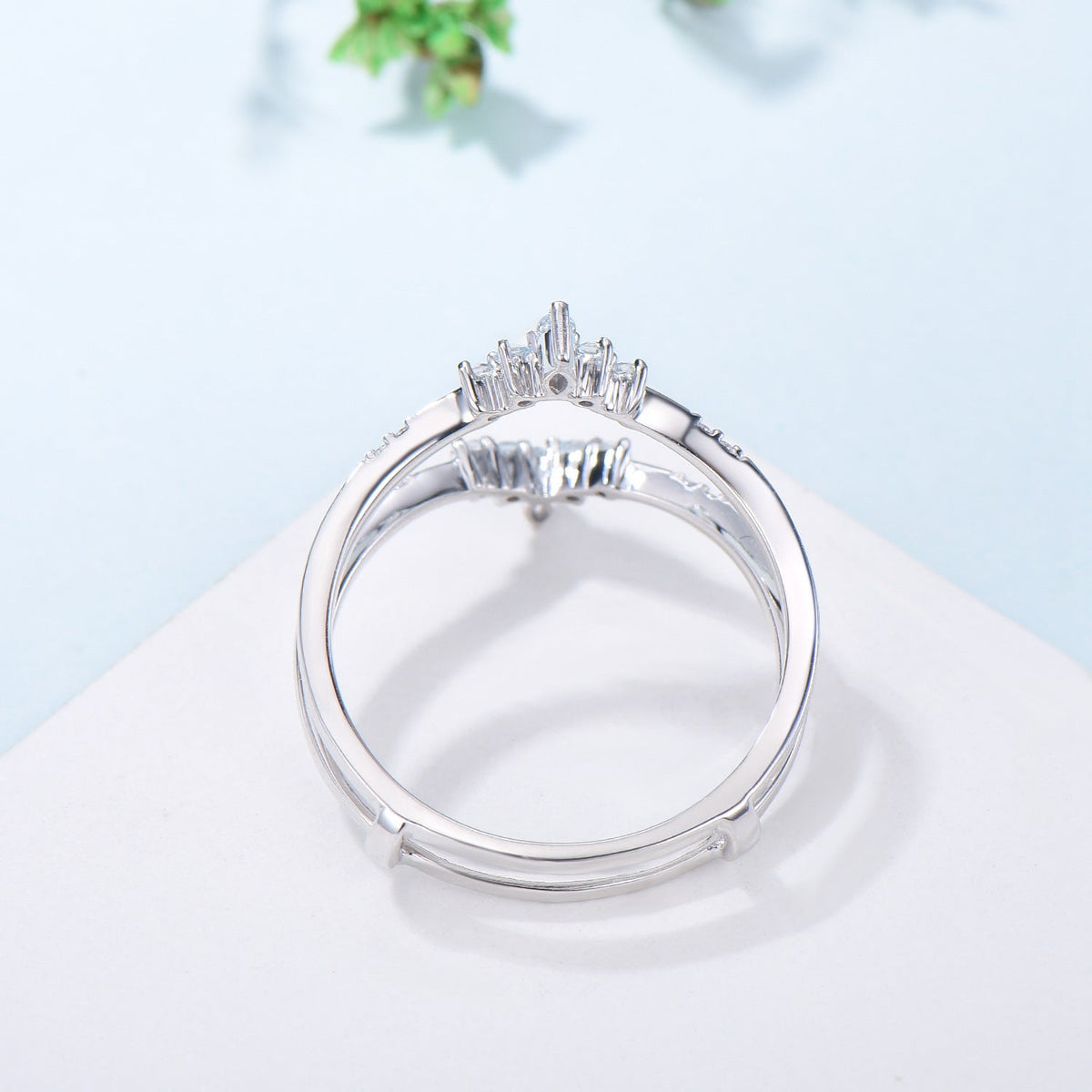 Aquamarine Curved Wedding Band Enhancer, White Gold Nesting Ring Jacket