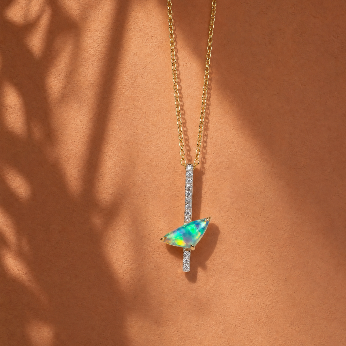 The Tilt Opal and Diamond Bar Necklace | 14K Two-Tone Gold