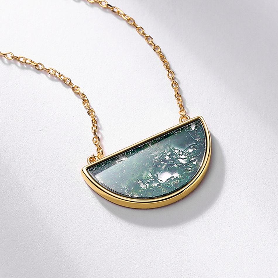 Half-Moon Sky Moss Agate Necklace