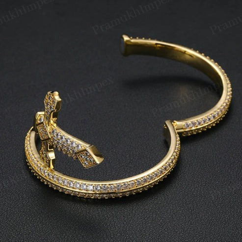 Sterling Silver VVS Moissanite Yellow Gold Plated Iced Out Cross Bangle