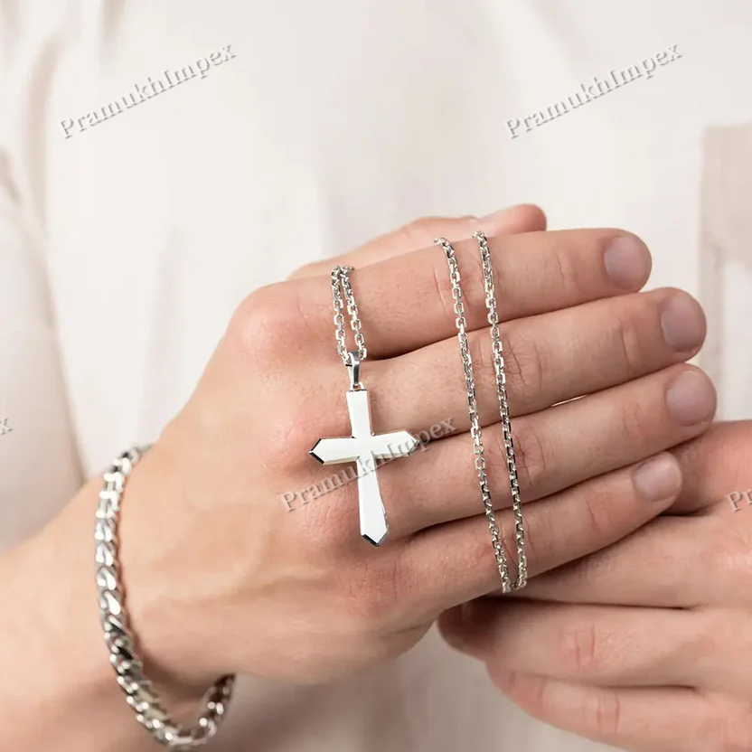 Minimalist Cross Design Men's 925 Silver Jewelry Pendant