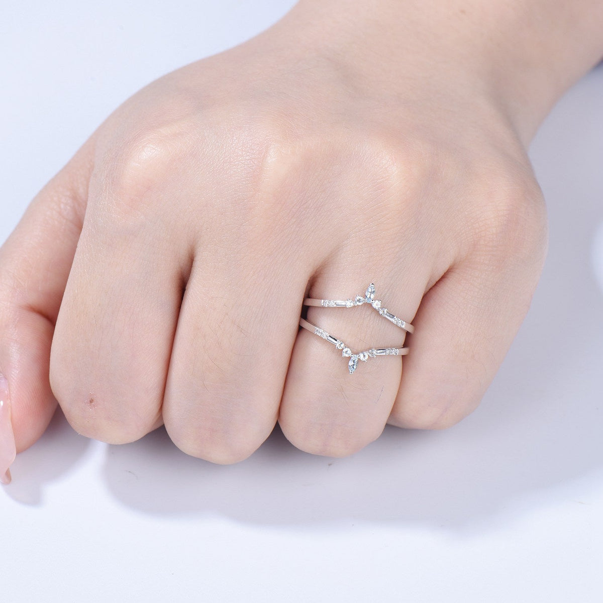 Aquamarine Curved Wedding Band Enhancer, White Gold Nesting Ring Jacket
