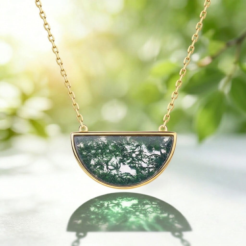Half-Moon Sky Moss Agate Necklace