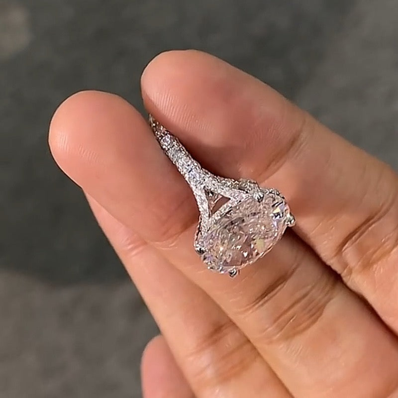 Oval Cut White Stone, White Gold Plating, 925 Sterling Silver Ring