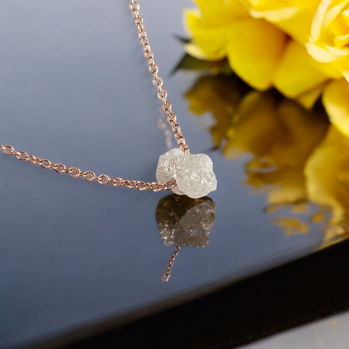 14k Gold 1 carat Floating Rough Uncut Diamond Necklace