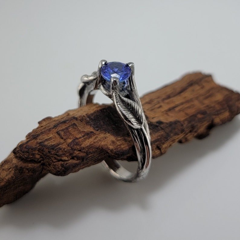 Tanzanite Leaf Style Engagement Ring, Antique Finish