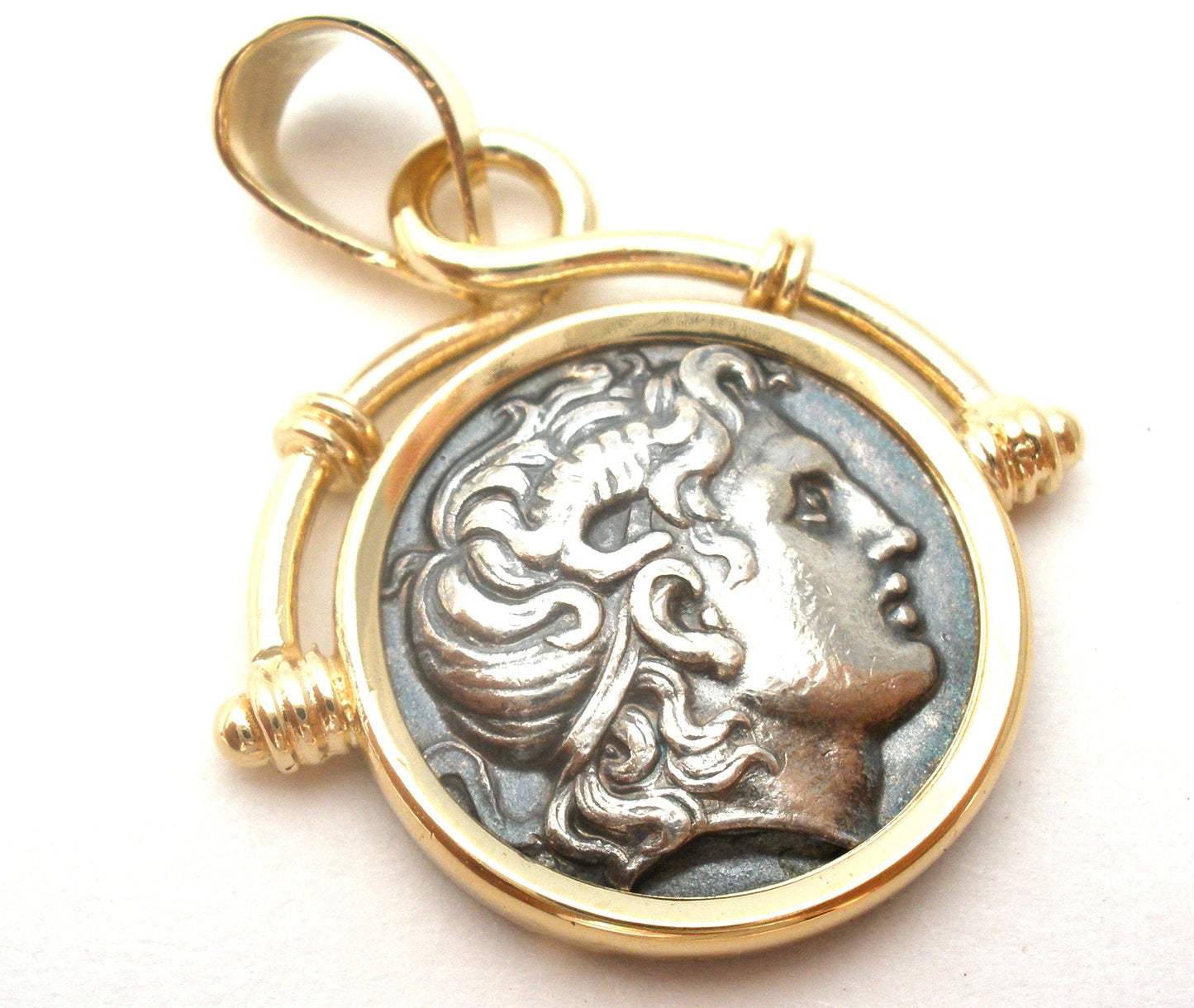 14k Gold & Silver Alexander The Great Coin Pendant
