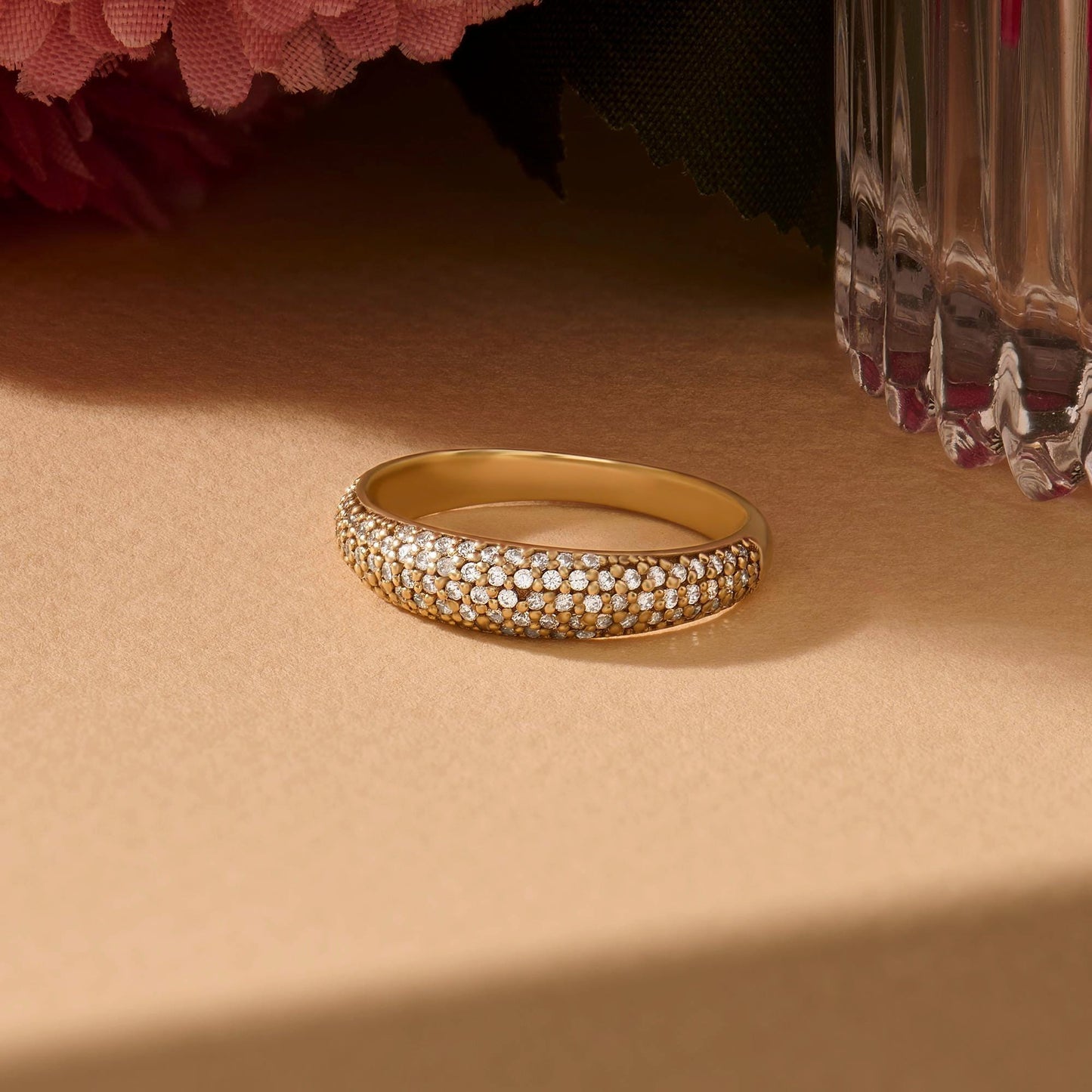 Chunky 14k Gold Dome Ring - Pavé Diamond Bubble Band, Fine Gift Jewelry for Mom