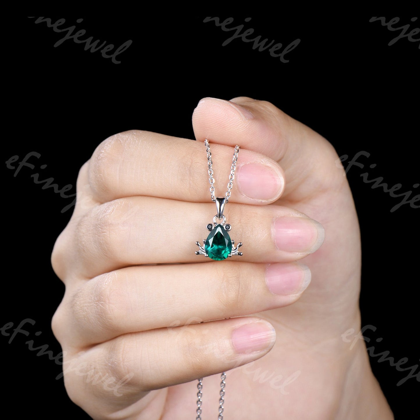 Pear Shaped Emerald Frog Jewelry Set Animal Inspired May Birthstone Ring Necklace Stud Earrings (Copy) (Copy)