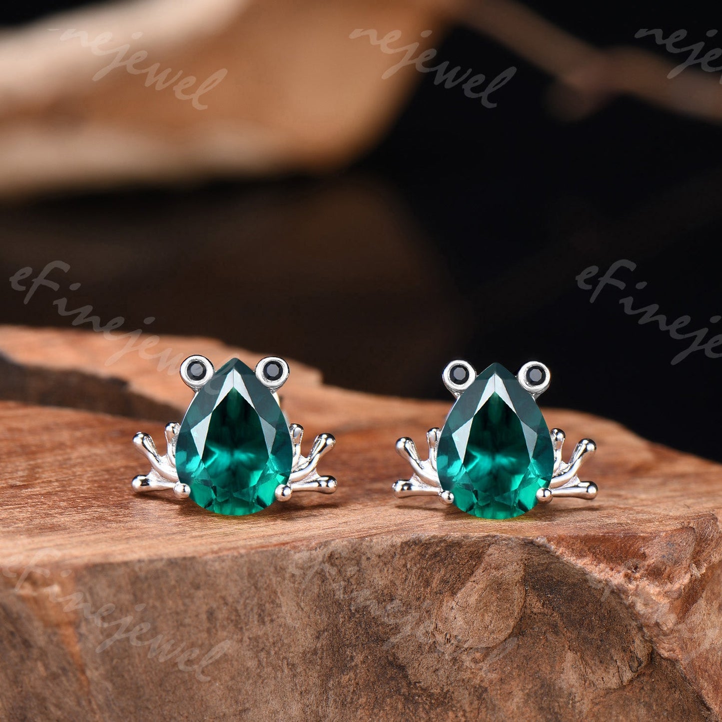 Pear Shaped Emerald Frog Jewelry Set Animal Inspired May Birthstone Ring Necklace Stud Earrings (Copy) (Copy)