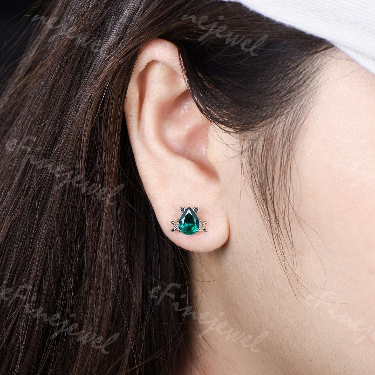 Pear Shaped Emerald Frog Jewelry Set Animal Inspired May Birthstone Ring Necklace Stud Earrings (Copy) (Copy)