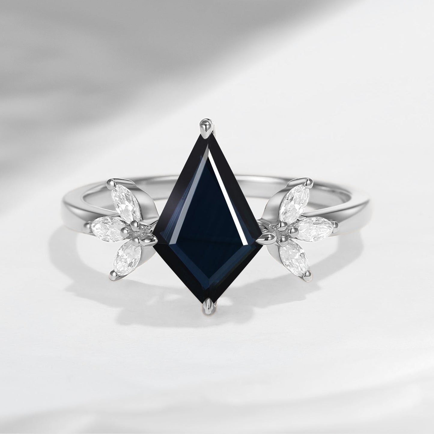 Unique Kite Shaped Natural Black Sapphire Butterfly Engagement Ring