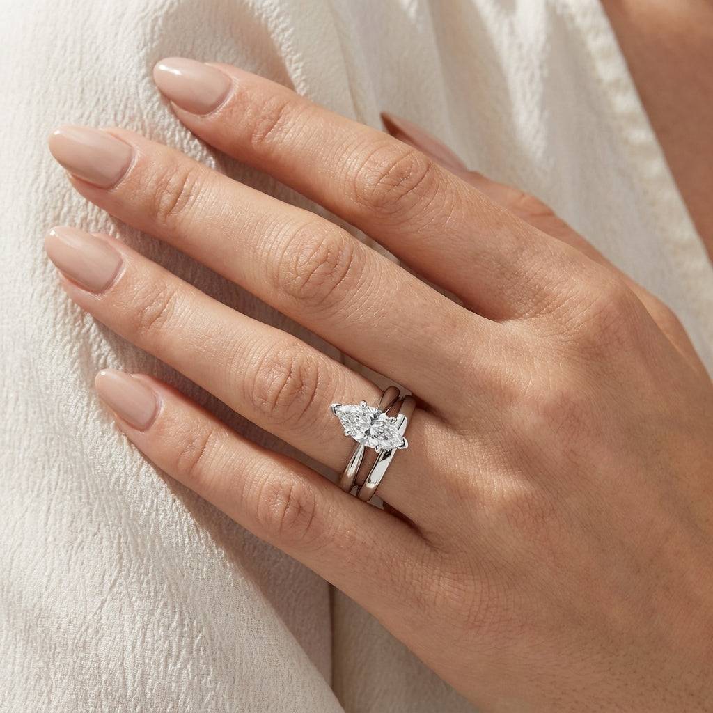 1.5 Carat Marquise Lab Grown Diamond Engagement Ring | 14K White Gold