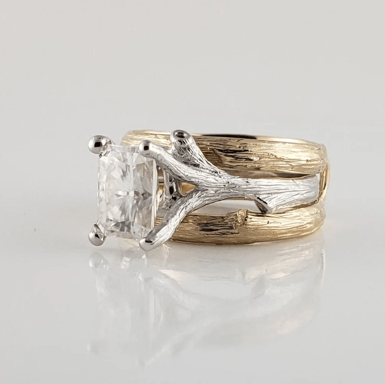 Radiant Cut Moissanite Ring Guard Style Bridal Set