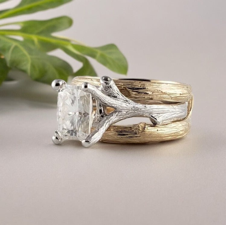 Radiant Cut Moissanite Ring Guard Style Bridal Set