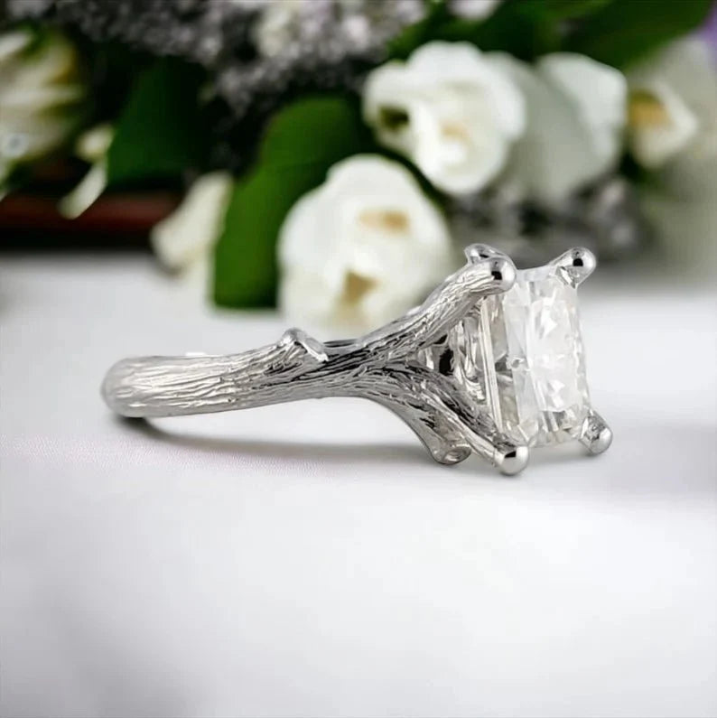 Radiant Cut Moissanite Ring Guard Style Bridal Set