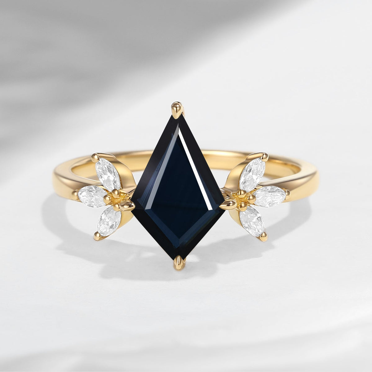 Unique Kite Shaped Natural Black Sapphire Butterfly Engagement Ring
