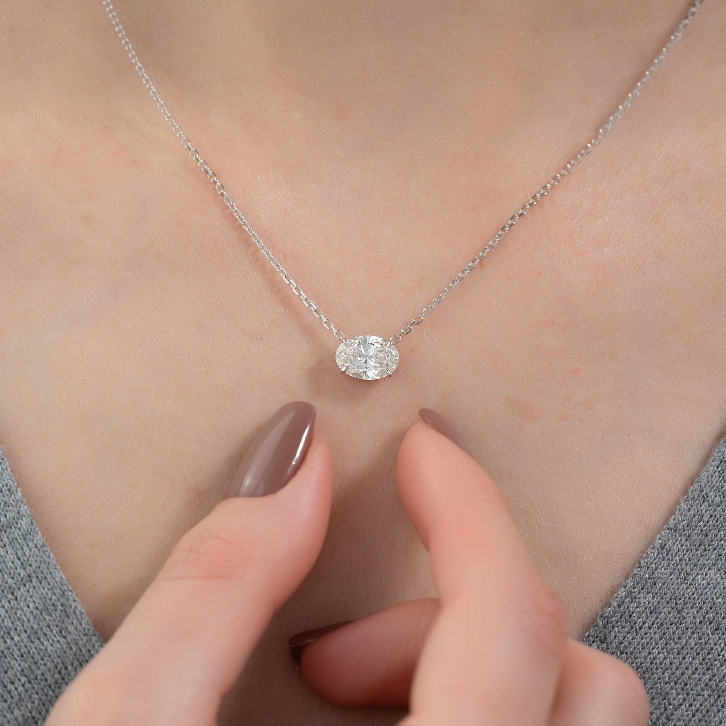 1.50 Carat Oval Diamond Solitaire Pendant Necklace