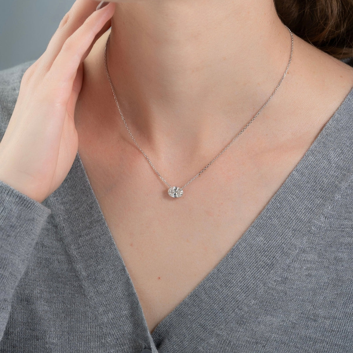 1.50 Carat Oval Diamond Solitaire Pendant Necklace