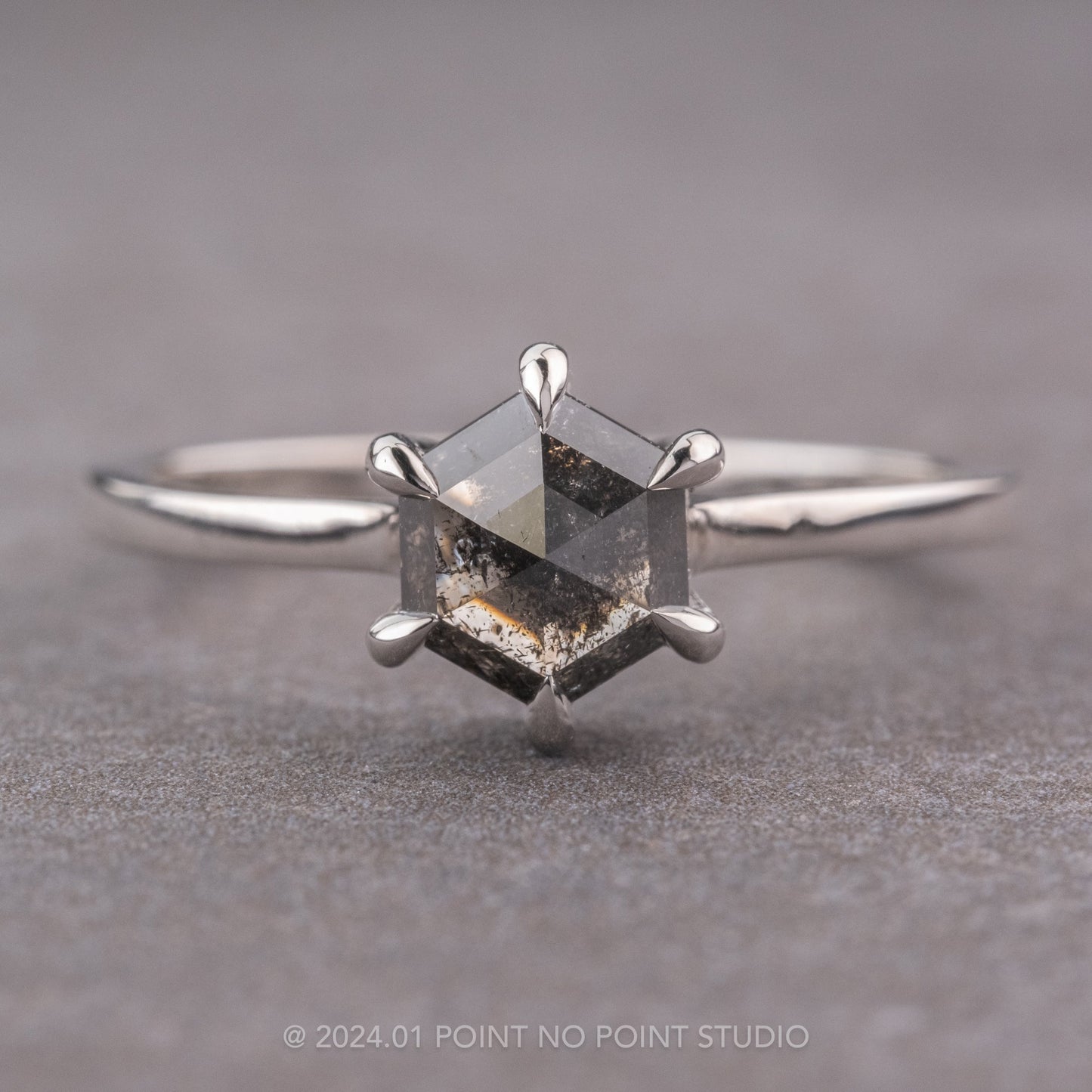 1.19 Carat Black Salt and Pepper Hexagon Diamond Engagement Ring, Lark Setting