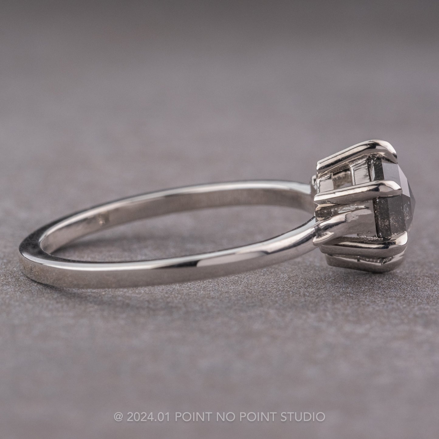 1.19 Carat Black Salt and Pepper Hexagon Diamond Engagement Ring, Lark Setting