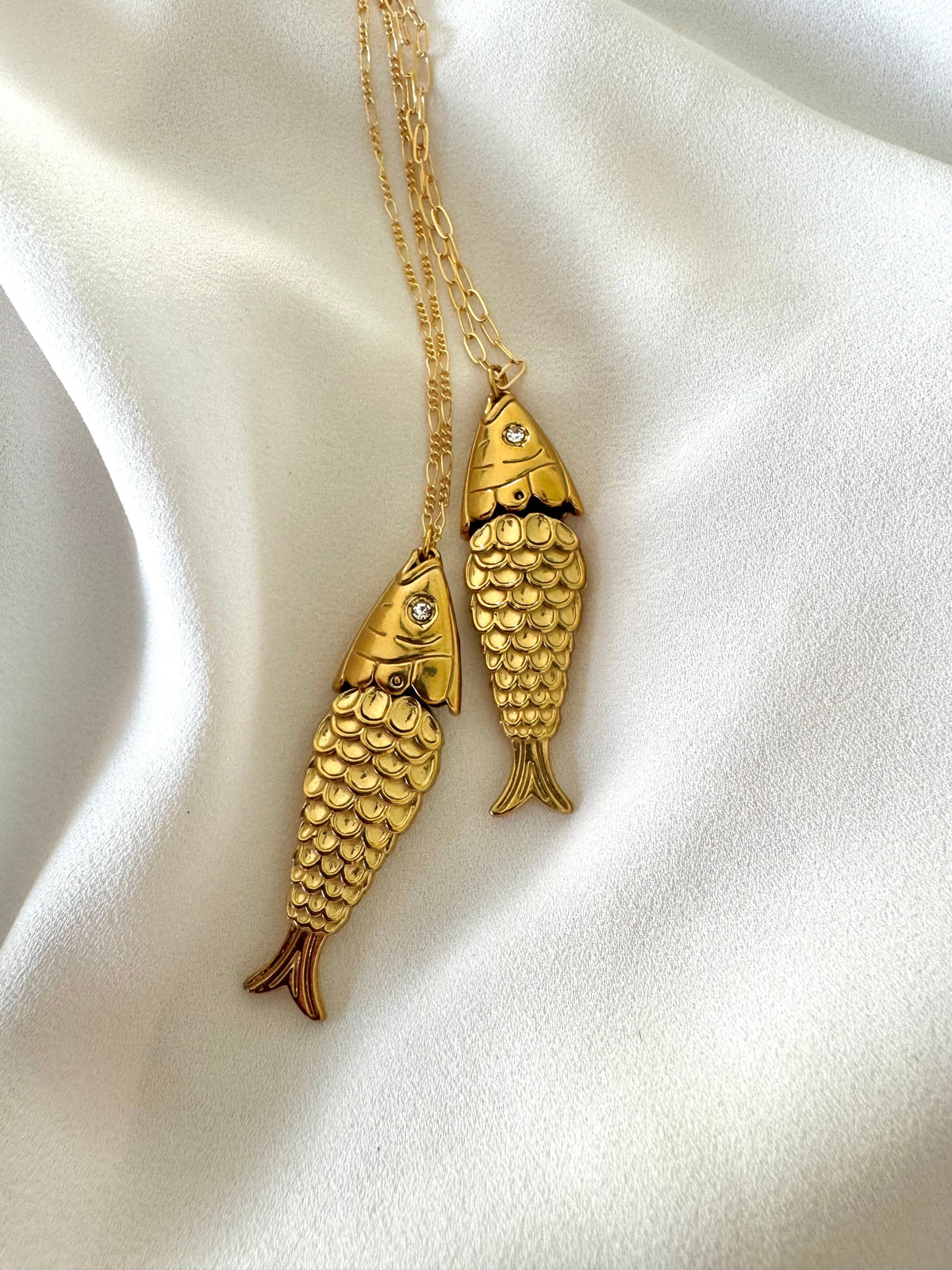 Articulated Gold Sardine Fish Pendant Necklace - Gold Filled Chain