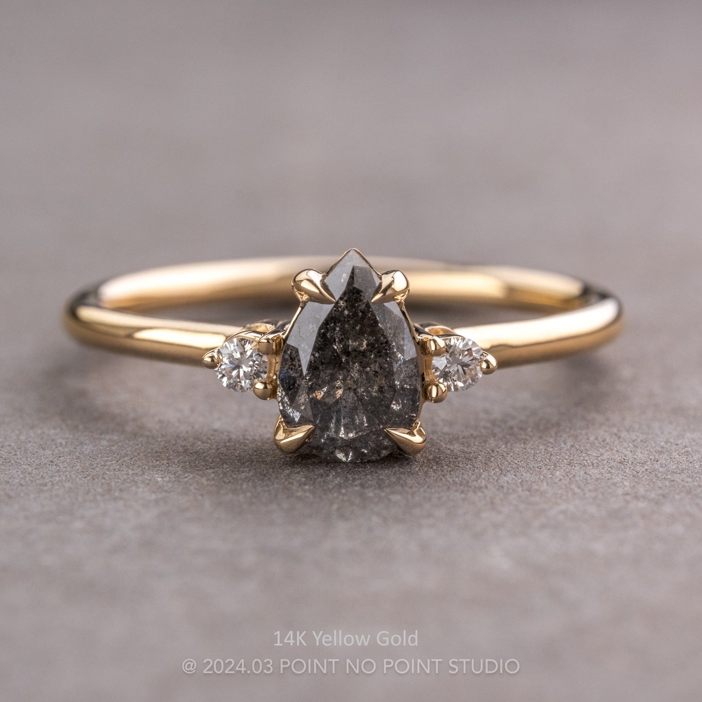 1.63 Carat Salt and Pepper Pear Diamond Engagement Ring, Zoe Setting