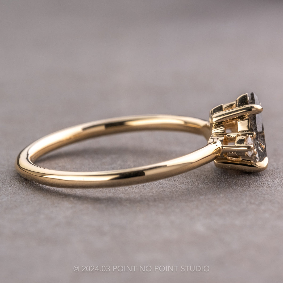 1.63 Carat Salt and Pepper Pear Diamond Engagement Ring, Zoe Setting