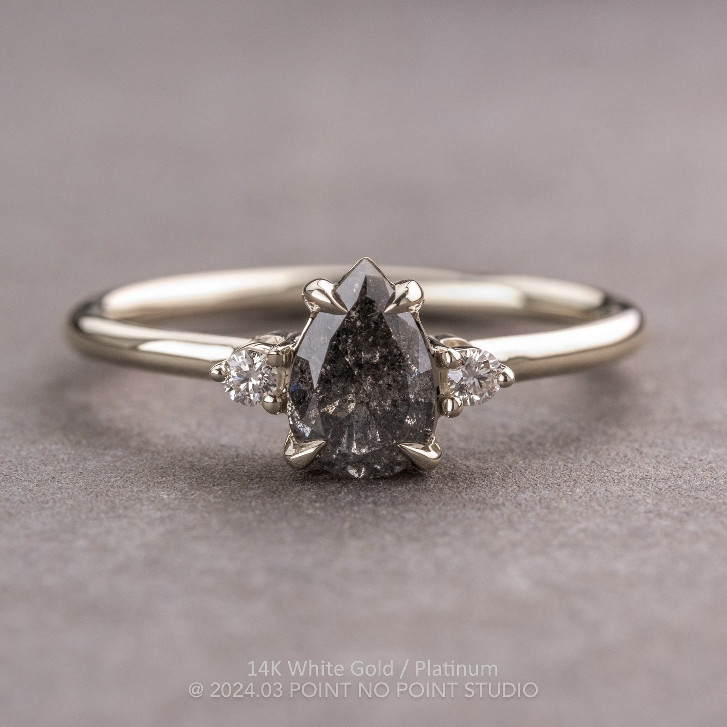 1.63 Carat Salt and Pepper Pear Diamond Engagement Ring, Zoe Setting