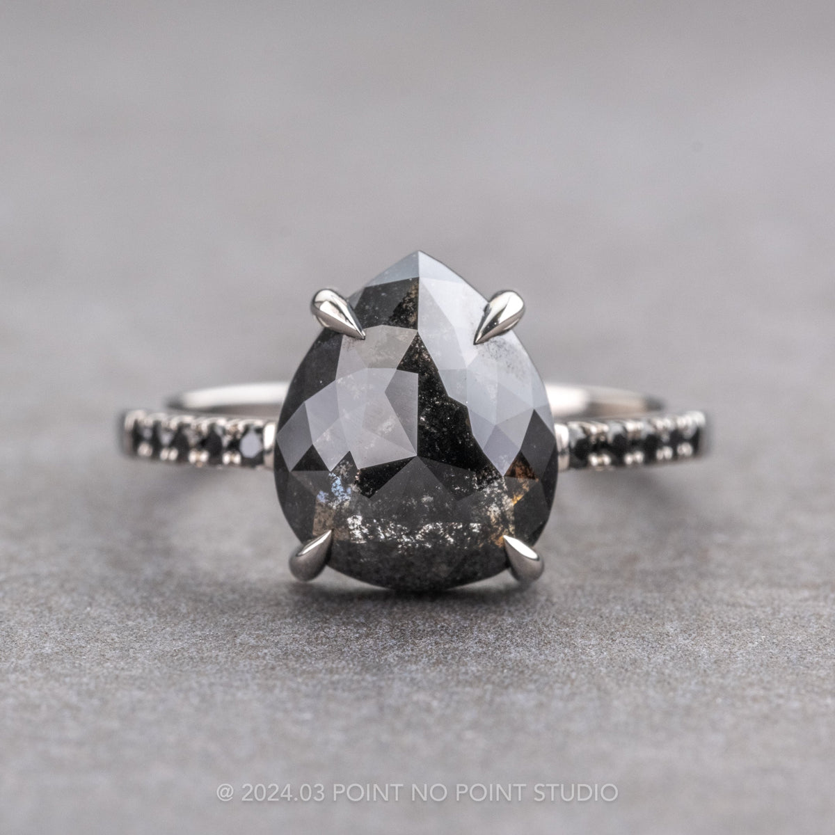 2.91 Carat Black Pear Diamond Engagement Ring, Black Diamond Jules Setting