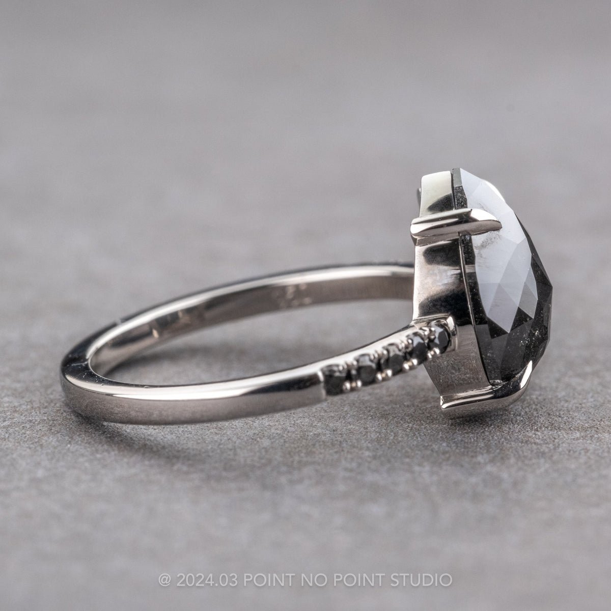 2.91 Carat Black Pear Diamond Engagement Ring, Black Diamond Jules Setting