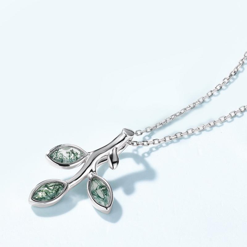 Moss Agate Leaf Branch Forest Necklace