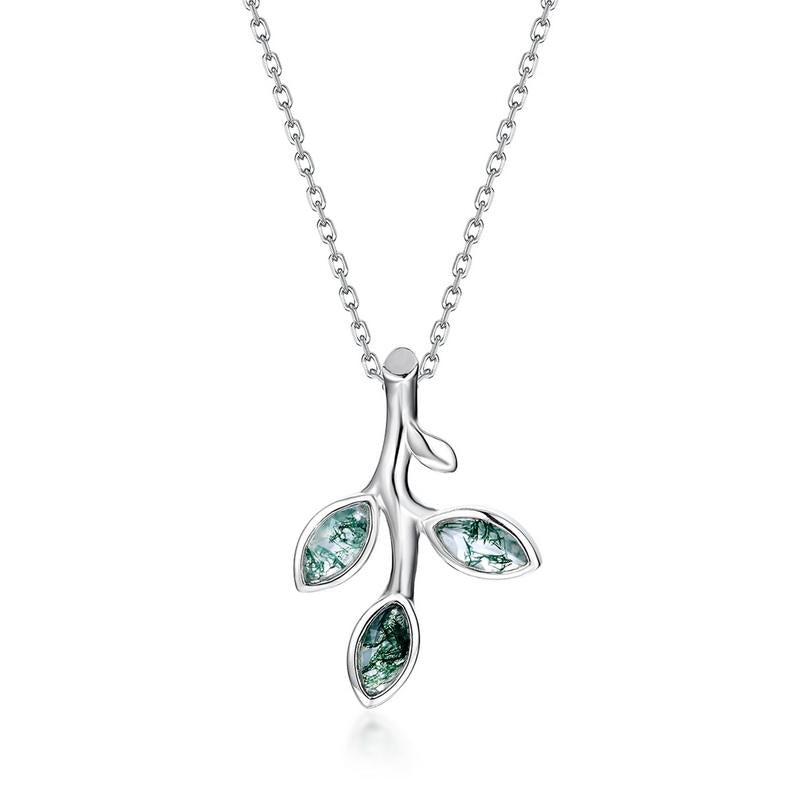 Moss Agate Leaf Branch Forest Necklace