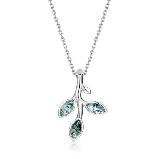 Moss Agate Leaf Branch Forest Necklace
