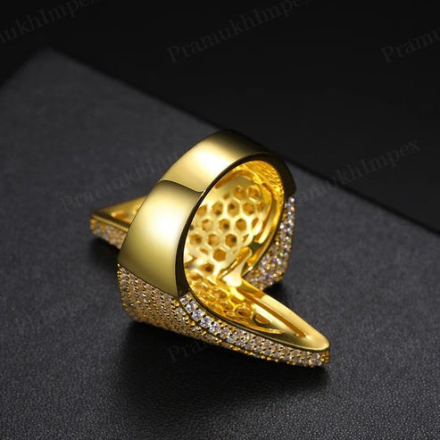 Top Trendy Design Yellow Gold Plated 925 Silver Moissanite Shocker Ring For Men's
