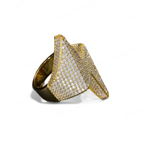 Top Trendy Design Yellow Gold Plated 925 Silver Moissanite Shocker Ring For Men's