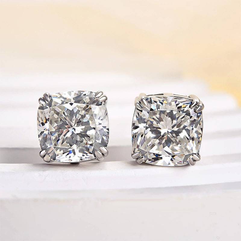 Stunning Cushion Cut Stud Earrings In Sterling Sliver