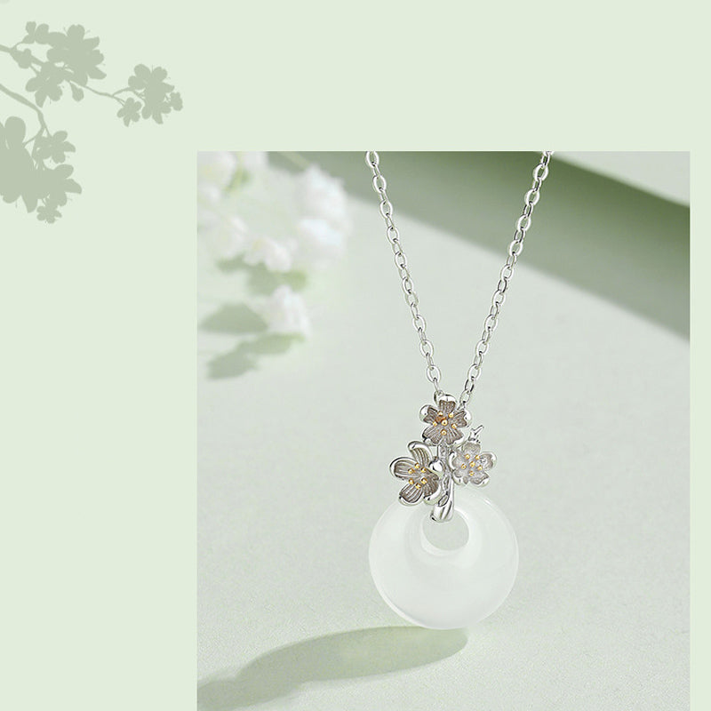 Fortune Jewel 925 Sterling Silver Round Chalcedony Twelve Months Flower Harmony Necklace Pendant