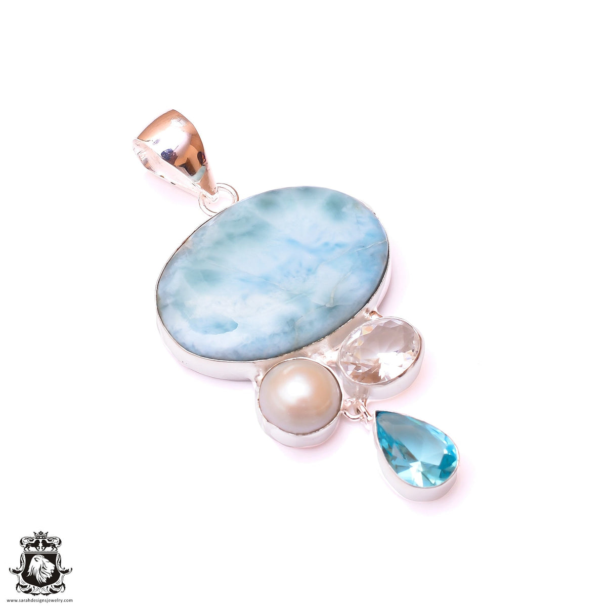 AA Larimar Pearl Aquamarine Pendant & 3MM Italian Chain P9793
