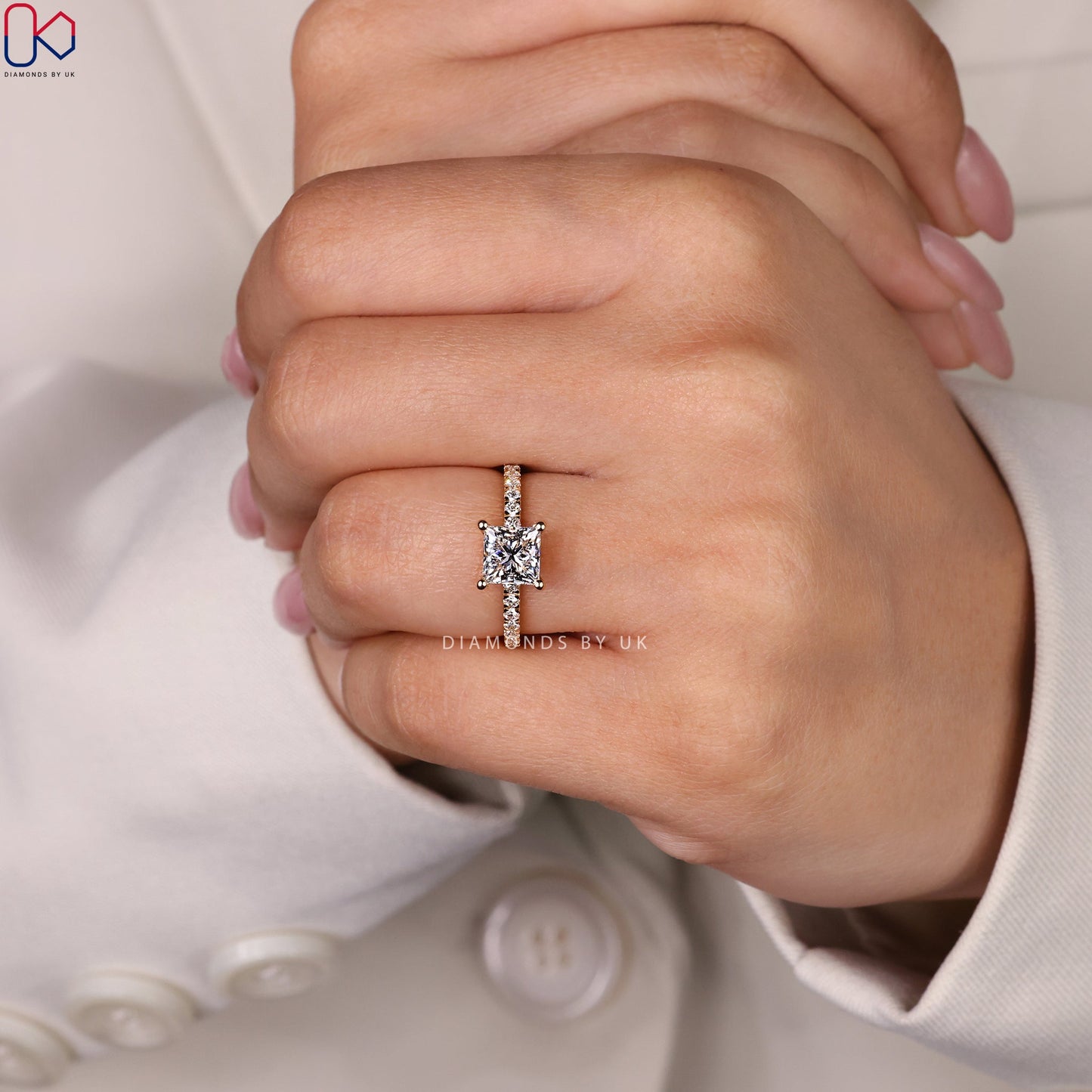 Princess Cut Engagement Ring - Pave Style