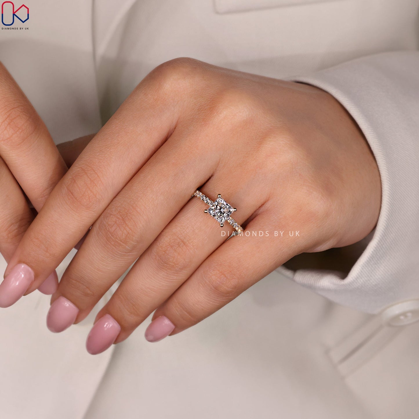 Princess Cut Engagement Ring - Pave Style