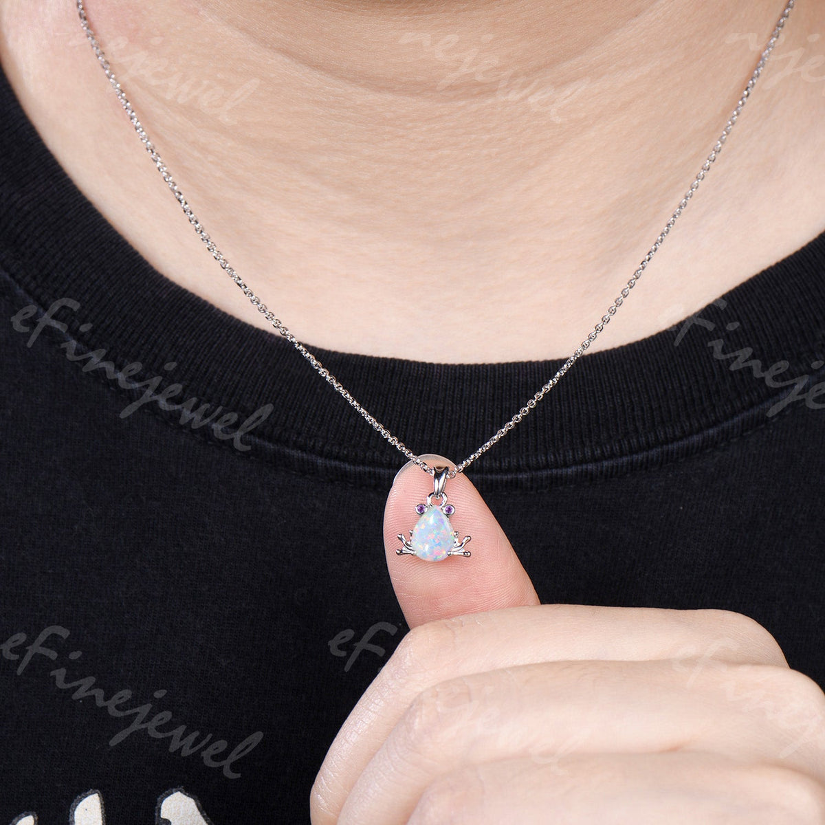 Pear Shaped White Opal Frog Jewelry Set Silver Animal Inspired Amethyst Ring Necklace Stud Earrings (Copy)