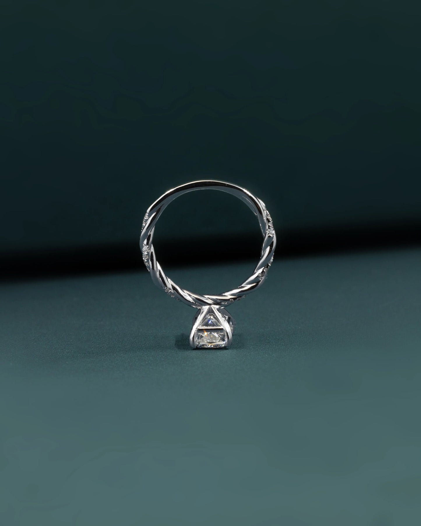 2.16 CTW Emerald Cut Lab-Grown Diamond Twisted Pave Solitaire Ring