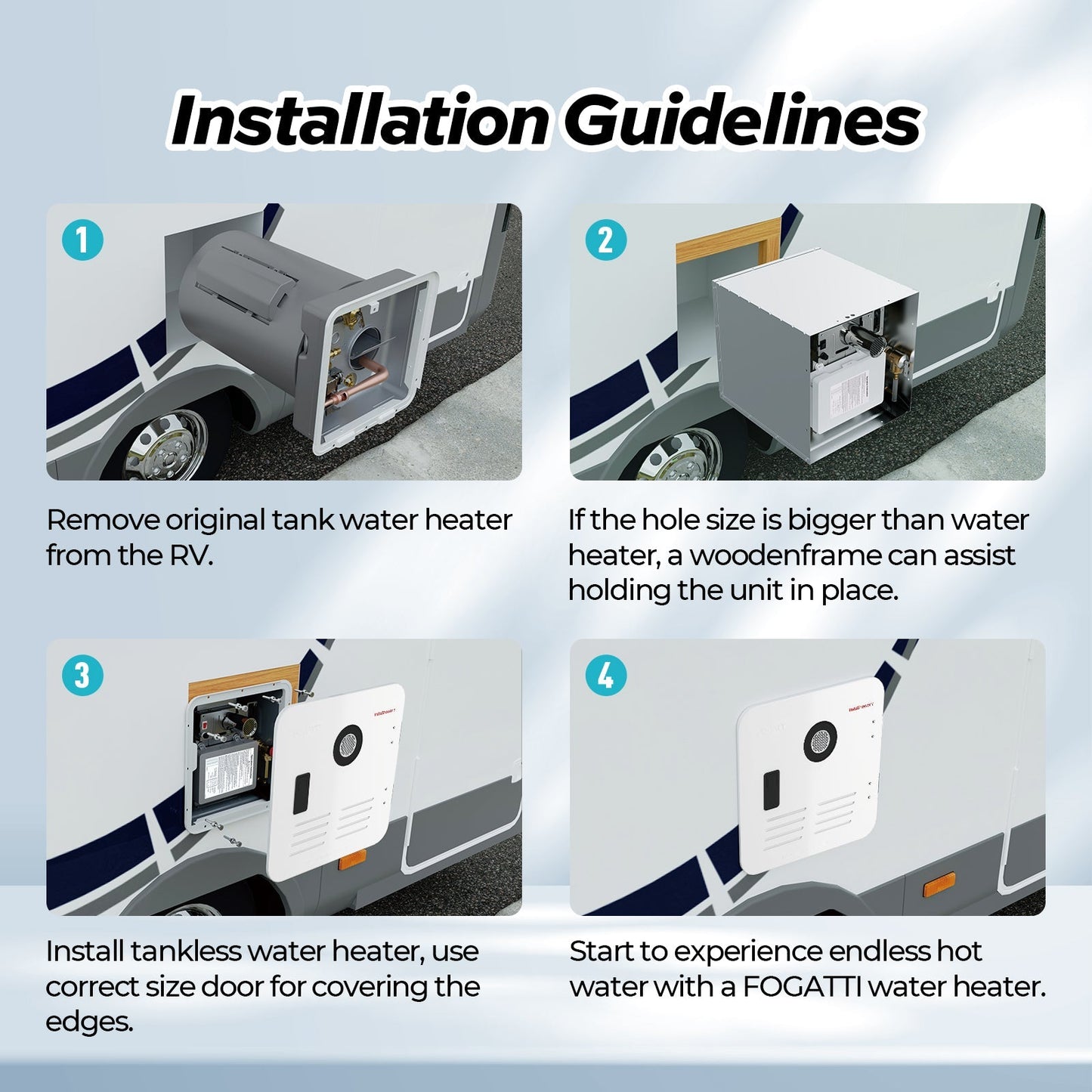 Fogatti InstaShower 7, 48,000 BTU RV Tankless Water Heater without Door
