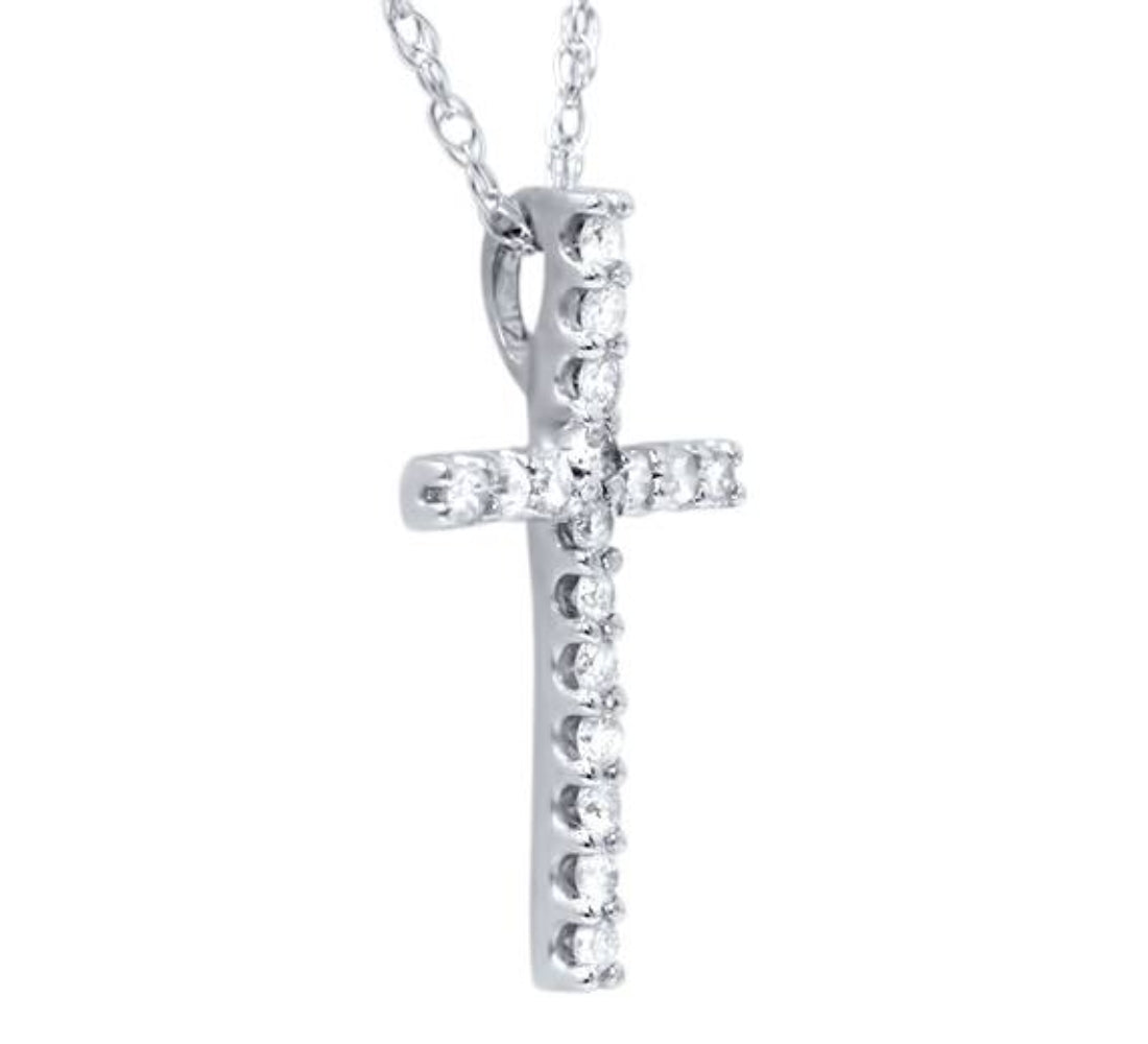 1/10ct Diamond Cross Pendant 10K White Gold 1/2" Tall Lab Grown