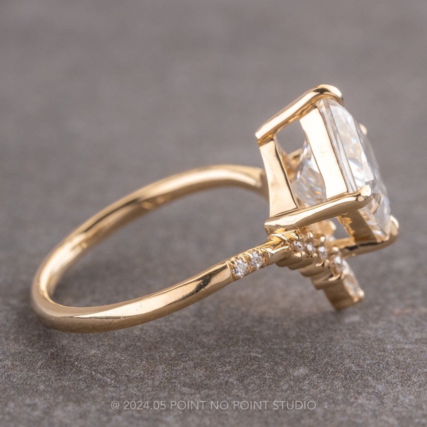 1.91 Carat Princess Cut Moissanite and Diamond Engagement Ring, Flora Setting